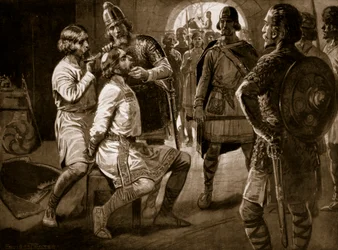 Ceolwulf, König von Northumbria, wird gewaltsam geschoren, 731, Illustration aus 